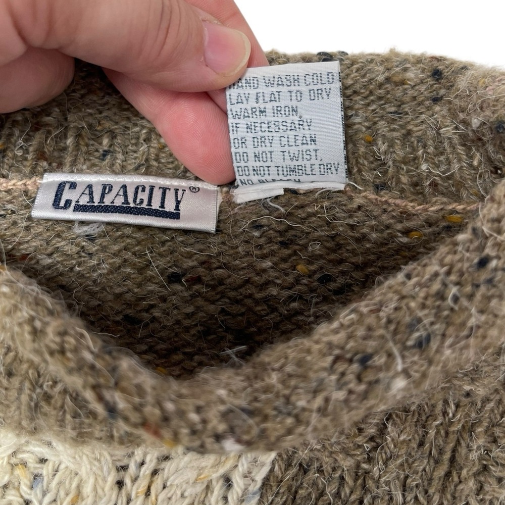 Capacity L Brown Colorblock Sweater Cable Knit Wool Blend‎ Vintage Grandpa Core - Picture 8 of 11